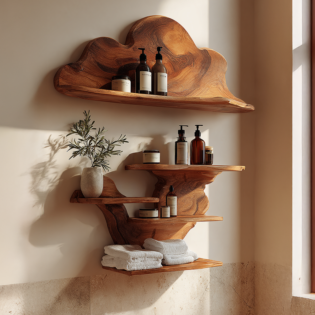 Compact Floating Shelf with Minimal Organic Edge Design