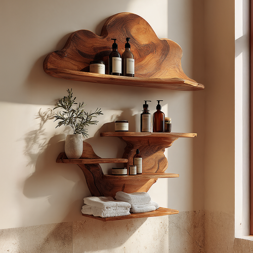 Compact Floating Shelf with Minimal Organic Edge Design
