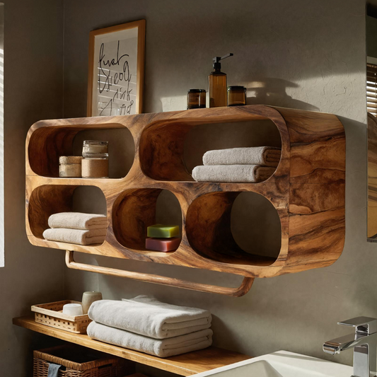 Sculptural Bathroom Wall Shelf with Rounded Open Compartments
