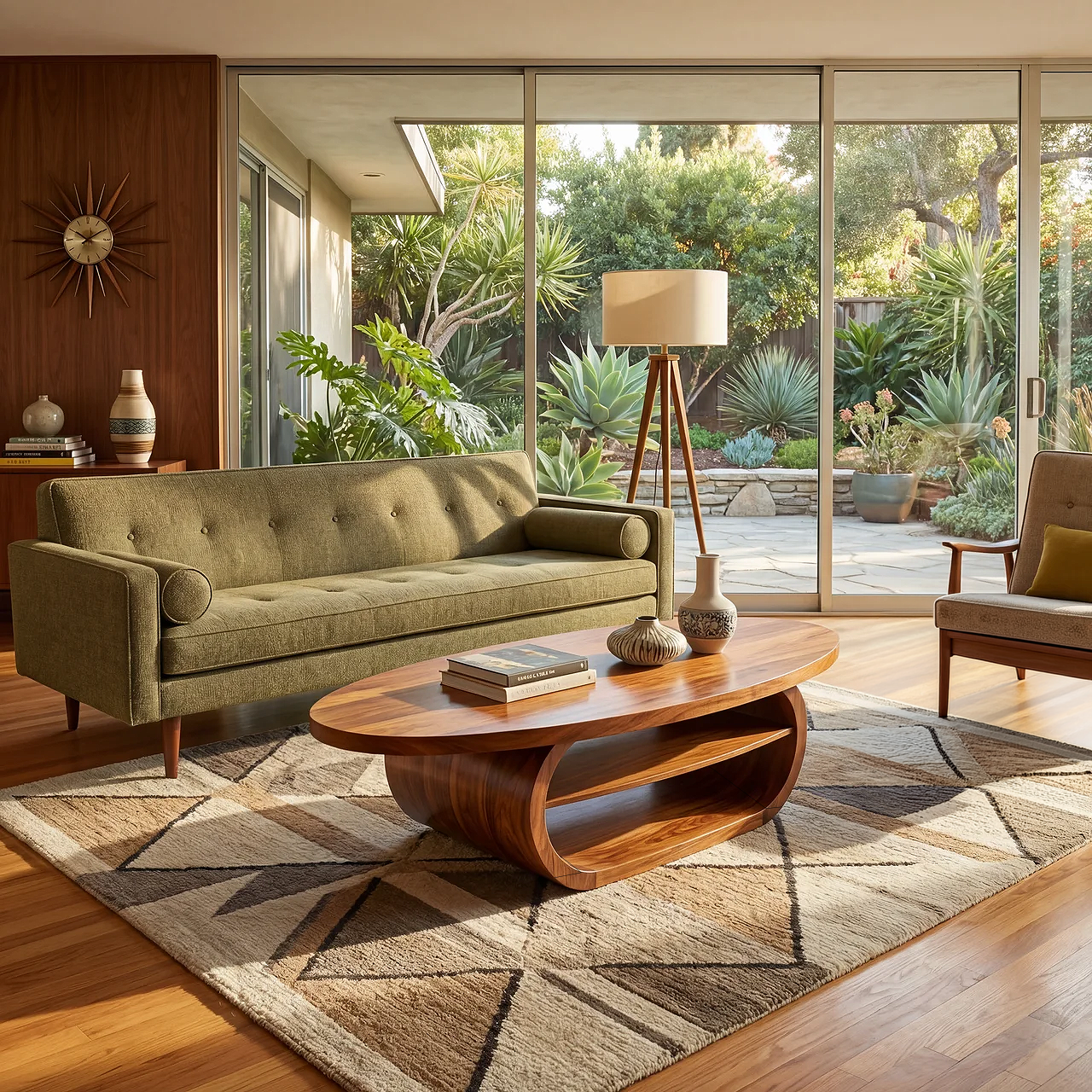 Organic Oval Coffee Table with Sculpted Loop Base and Shelf