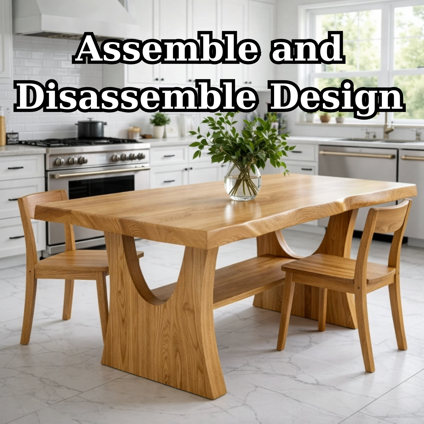 Solid Wood Dining Table with Sculptural Curved Base – Modern Oak Kitchen Table