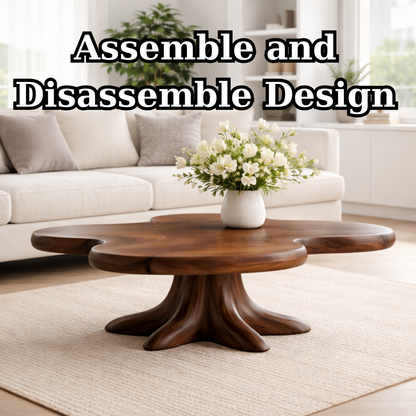 Solid Wood Coffee Table with Sculpted Flower Silhouette and Root Base