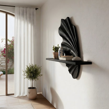 Leaf Sculptural Floating Wall Shelf in Natural Wood