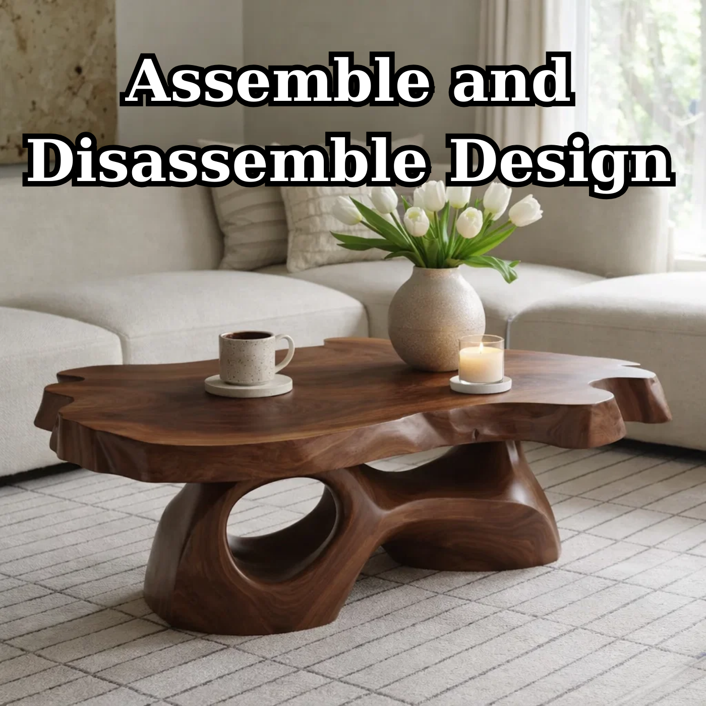 Solid Wood Live Edge Coffee Table with Sculpted Organic Base