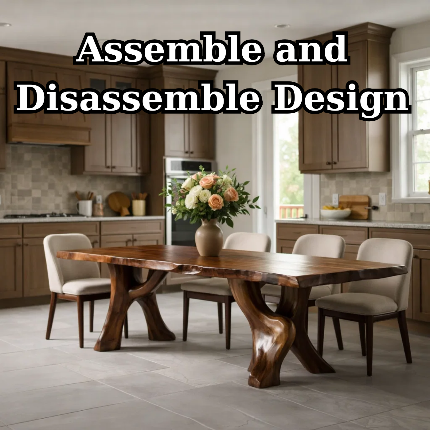 Solid Wood Live Edge Dining Table with Sculpted Organic Pedestal Legs