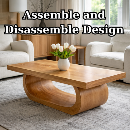 Solid Wood Coffee Table for Living Room with Curved Sculptural Base