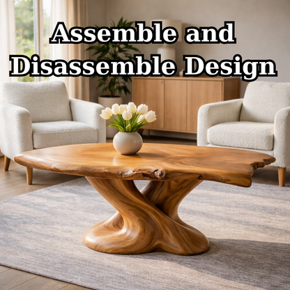 Solid Wood Live Edge Coffee Table with Sculptural Twisted Base