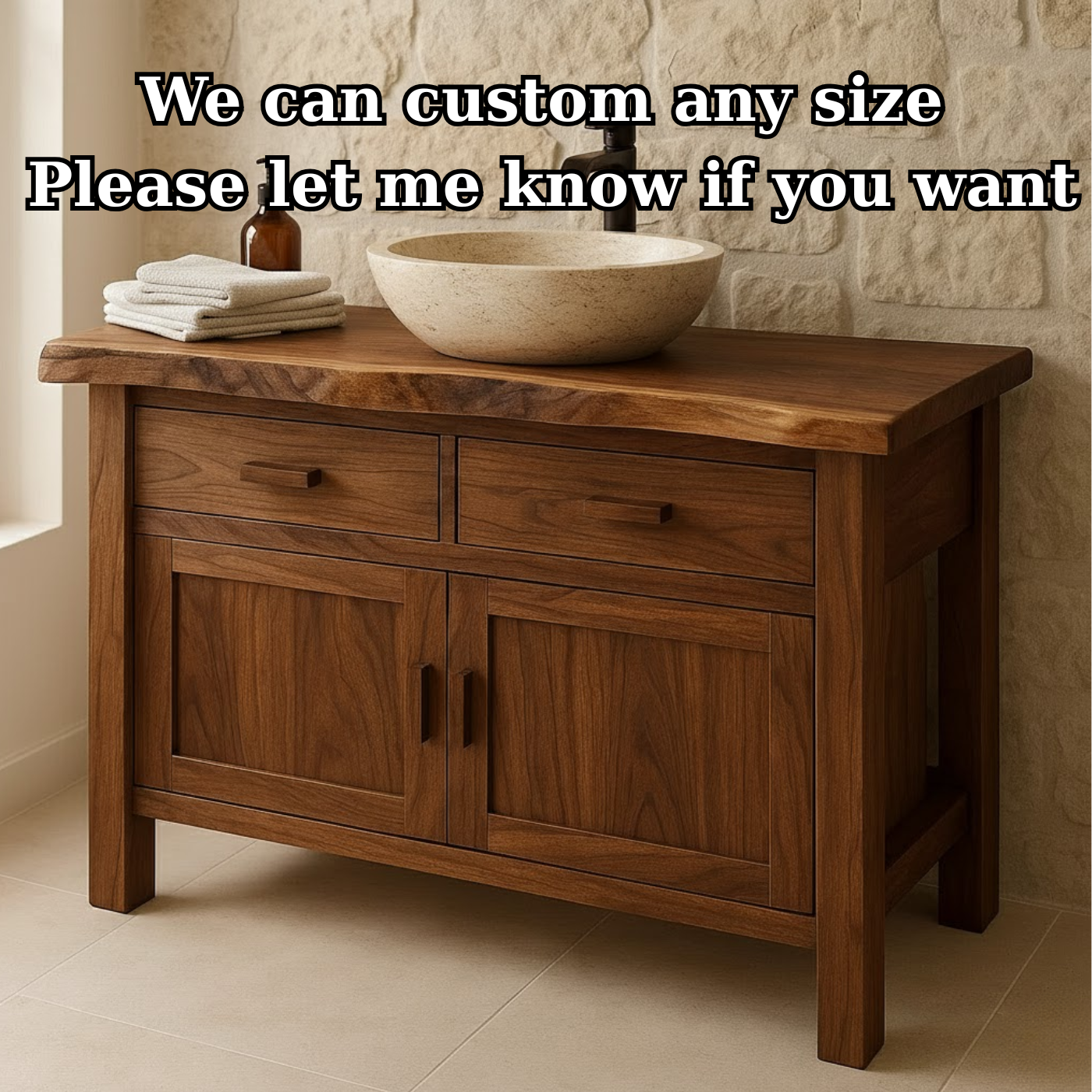 Handcrafted Solid Wood Bathroom Vanity - Live Edge Top Cabinet with Drawers & Doors Kitchnce