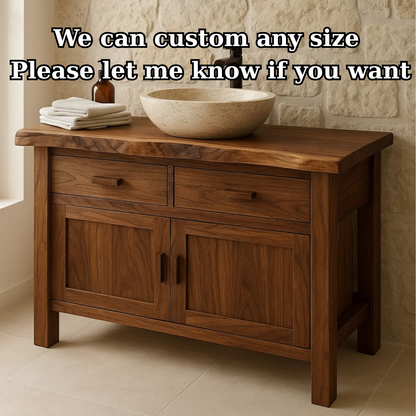 Handcrafted Solid Wood Bathroom Vanity - Live Edge Top Cabinet with Drawers & Doors Kitchnce