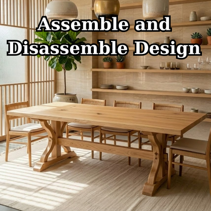 Solid Wood Dining Table for Dining Room with Sculpted Trestle Base