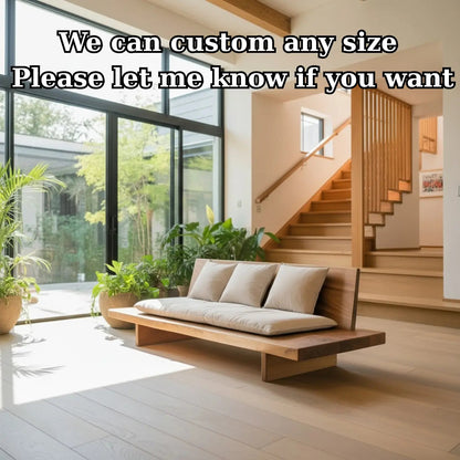 Low Profile Solid Wood Sofa Japandi Style Wooden Couch Minimalist Living Room Sofa Kitchnce