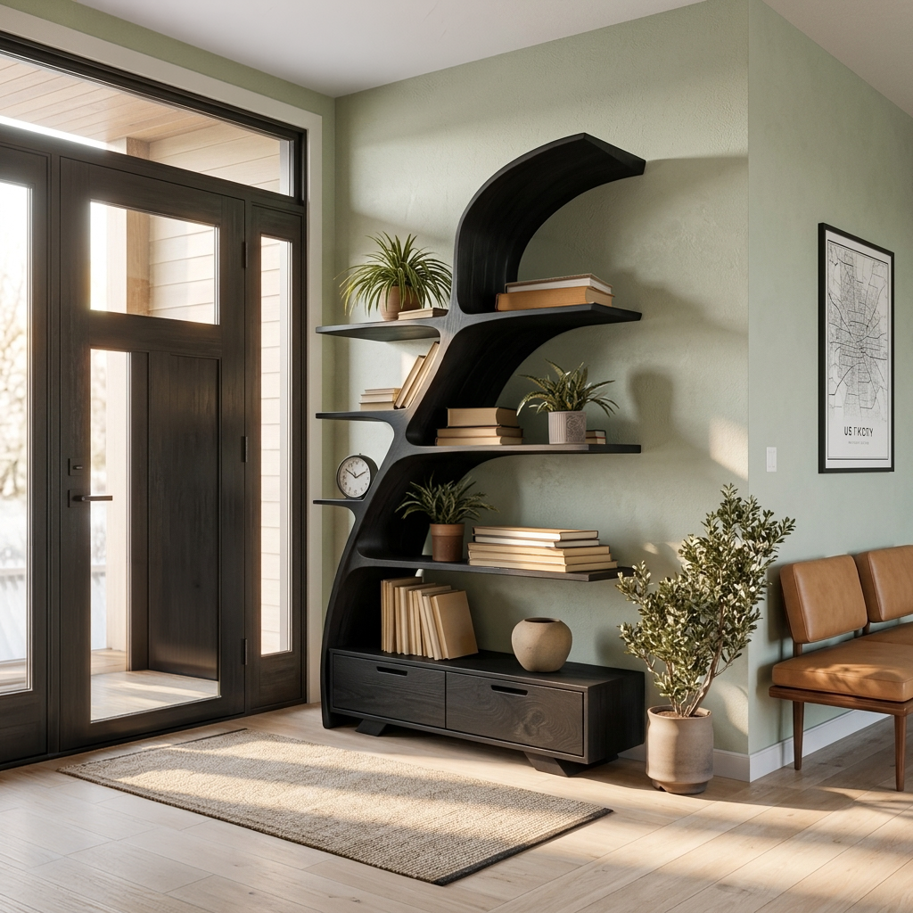 Modern Wooden Bookshelf For Living Area Kitchnce
