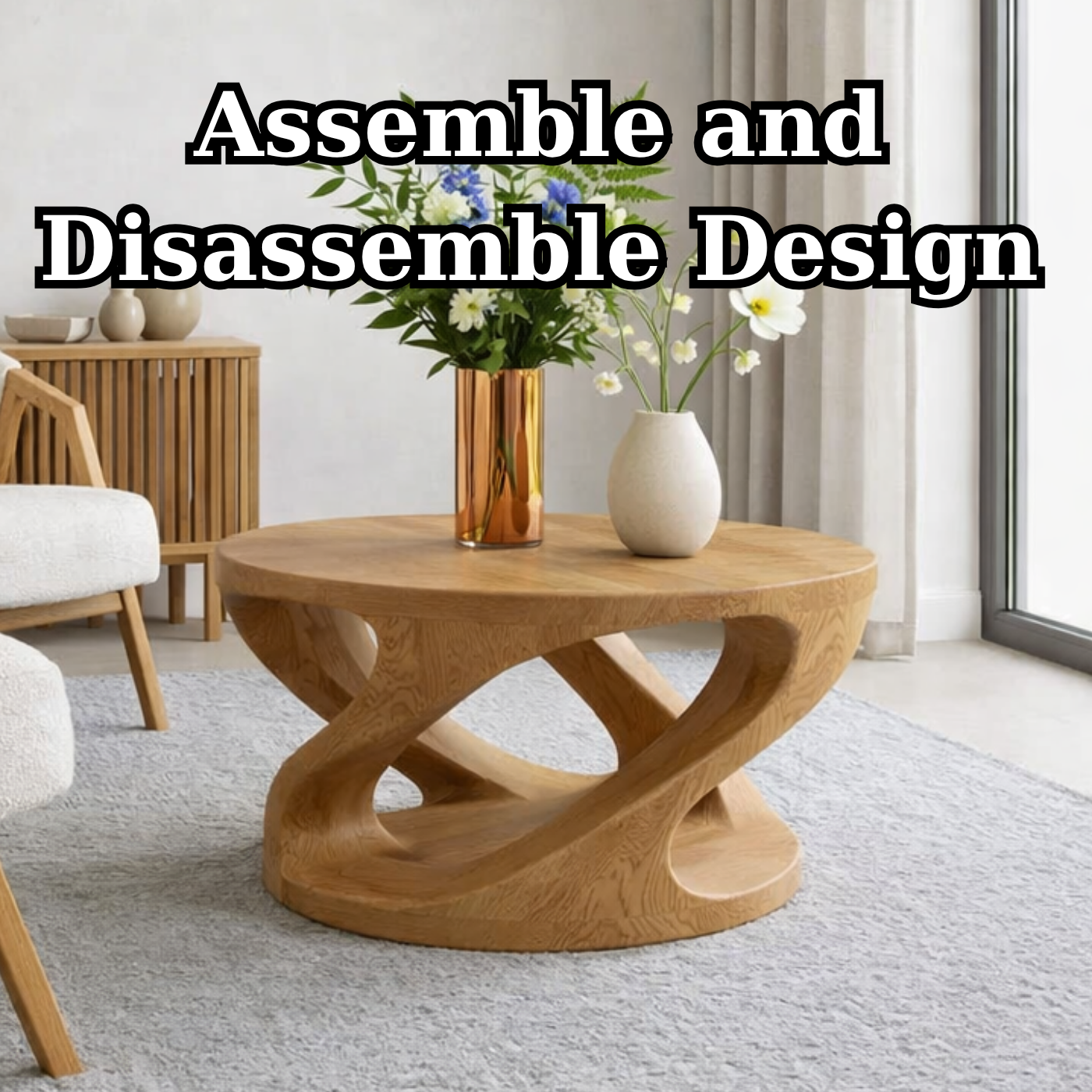 Solid Wood Coffee Table with Sculptural Curved Base