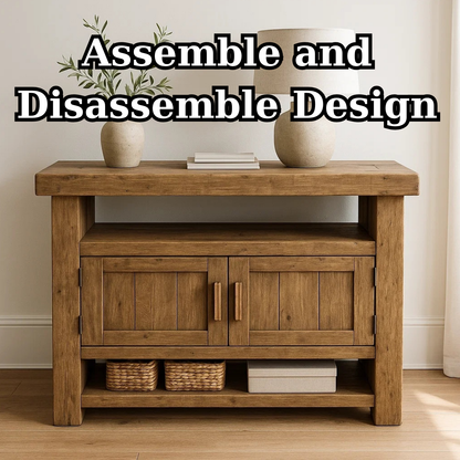 Solid Wood Console Table with Storage and Open Shelf