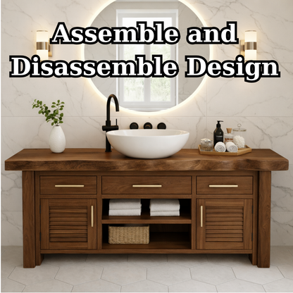Solid Wood Bathroom Vanity for Modern Spaces with Louvered Doors and Open Shelf
