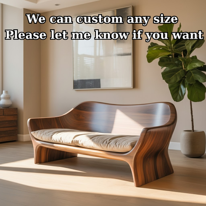 Handcrafted Solid Walnut Sofa – Sculptural Organic Wood Couch with Smooth Curves and Cushion Seat Kitchnce
