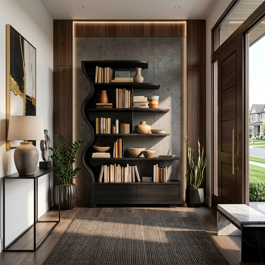 Contemporary Natural Wood Bookshelf For Interior Space Kitchnce