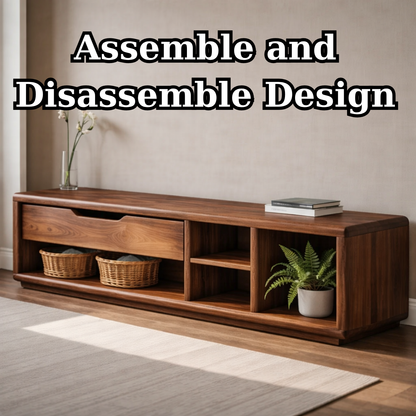 Solid Wood Entryway Storage Bench with Drawer & Open Shelves – Modern Shoe Storage Bench