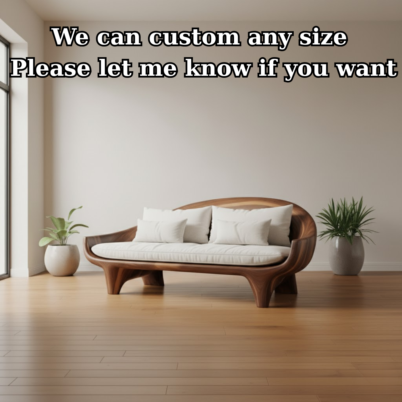 Handcrafted Solid Wood Sofa – Modern Organic Wood Couch with Smooth Curves and Linen Cushions Kitchnce
