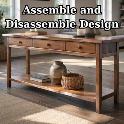 Solid Wood Console Table with 3 Drawers & Lower Shelf