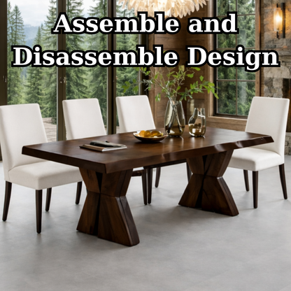 Solid Wood Dining Table with Sculptural Pedestal Base – Rustic Modern Dining Table