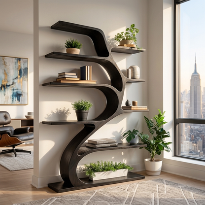 Minimal Natural Wood Bookshelf Branch Design For Interior Space Kitchnce