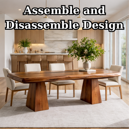 Solid Wood Live Edge Dining Table with Pedestal Base – Rustic Modern Dining Table