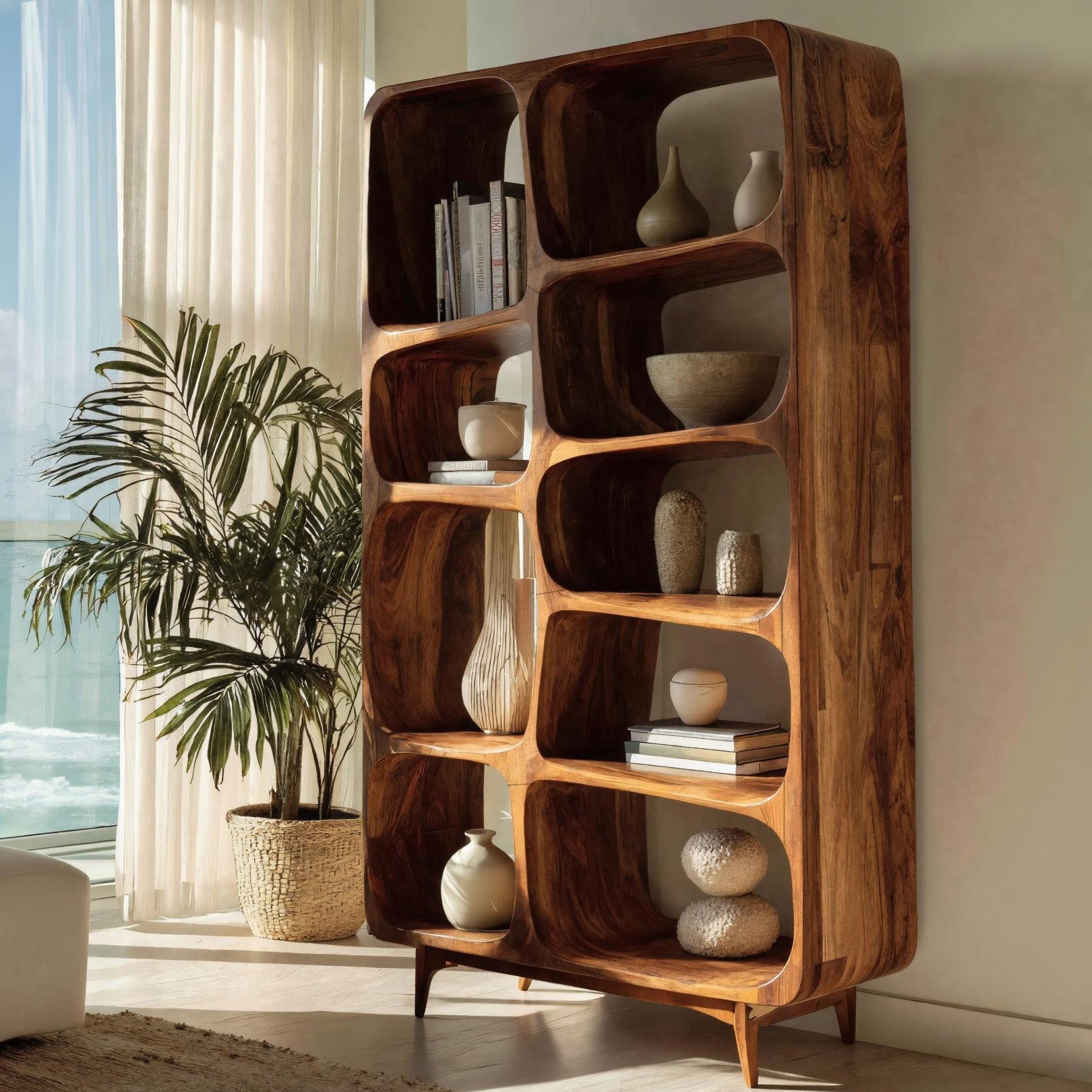 Contemporary Solid Wood Bookshelf For Coastal Interior Kitchnce
