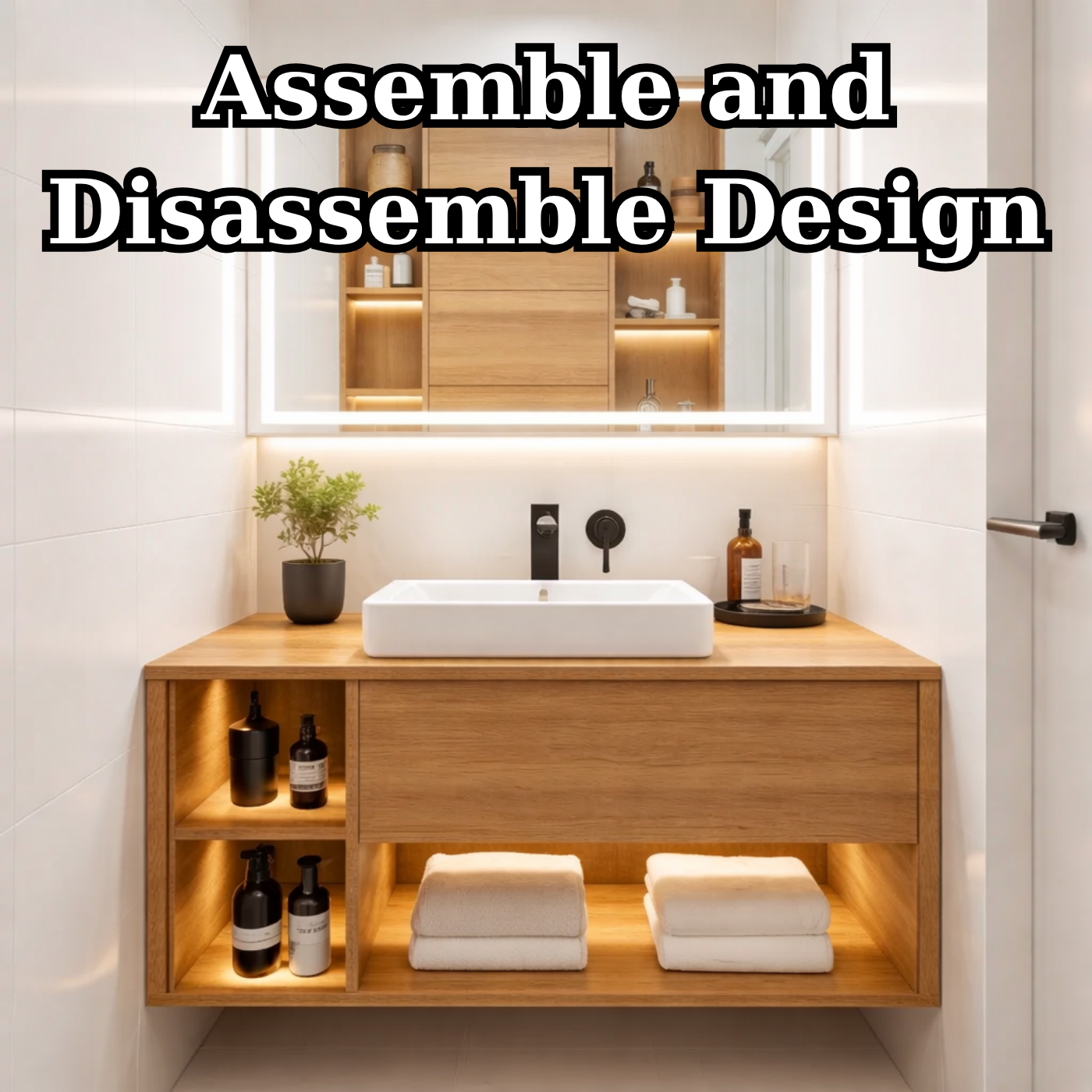 Floating Solid Wood Bathroom Vanity with Drawer and Open Shelves – Modern Minimalist Vanity Cabinet