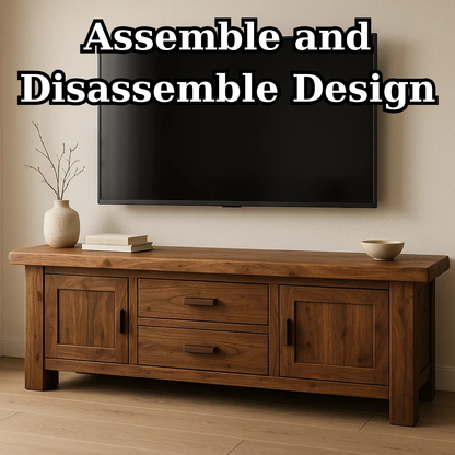 Solid Wood TV Stand with Drawers and Cabinets – Rustic Modern Media Console