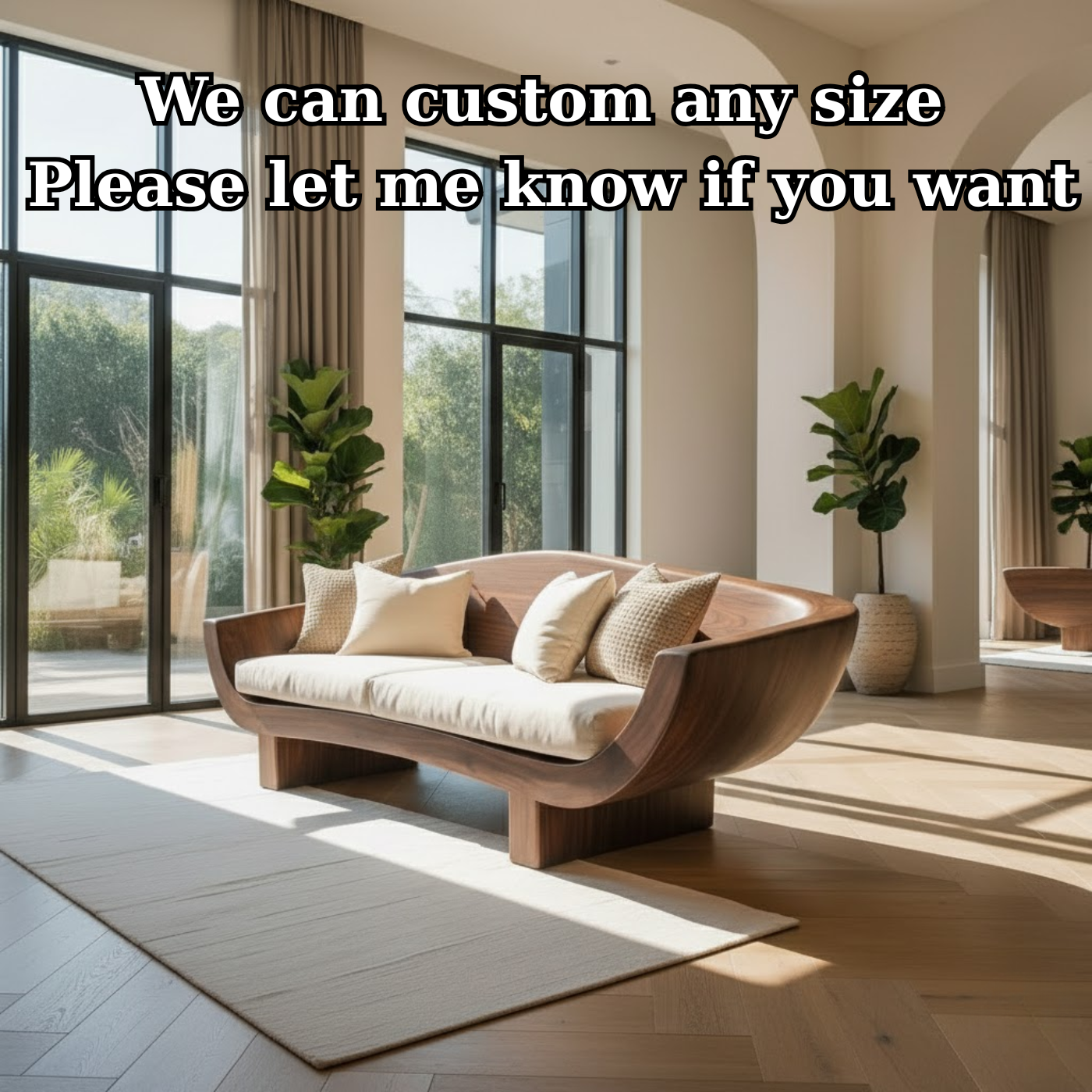 Handcrafted Solid Walnut Sofa – Modern Sculptural Wood Couch with Curved Organic Design Kitchnce