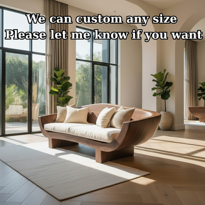 Handcrafted Solid Walnut Sofa – Modern Sculptural Wood Couch with Curved Organic Design Kitchnce