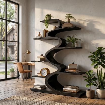 Modern Wooden Bookshelf Flowing Form For Living Room Kitchnce
