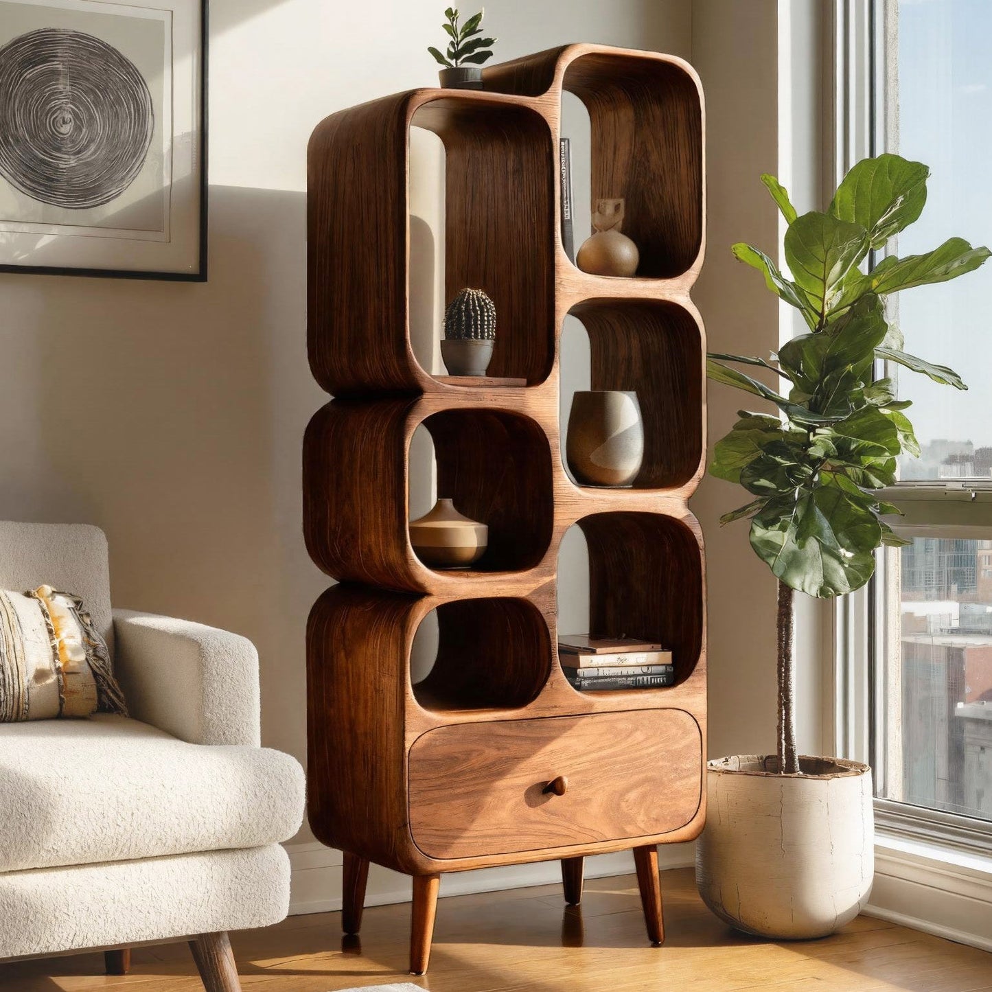 Modern Wood Bookshelf With Open Compartments For Living Decor Kitchnce