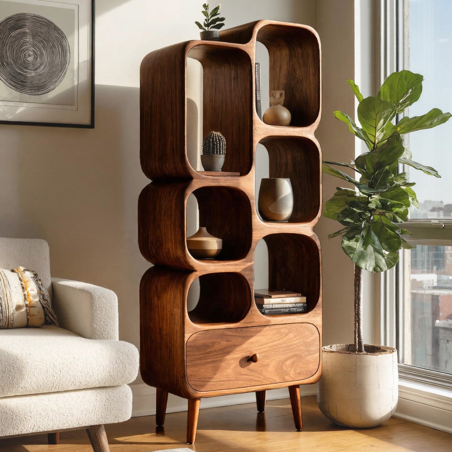 Modern Wood Bookshelf With Open Compartments For Living Decor Kitchnce
