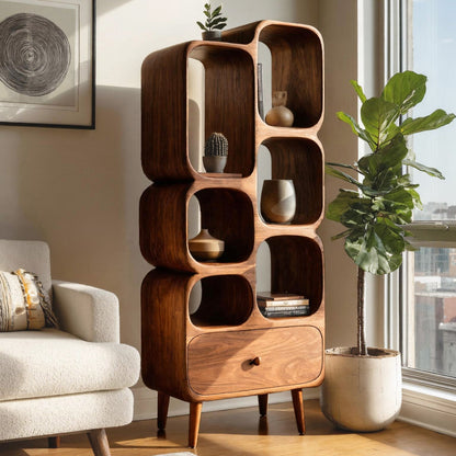 Modern Wood Bookshelf With Open Compartments For Living Decor Kitchnce