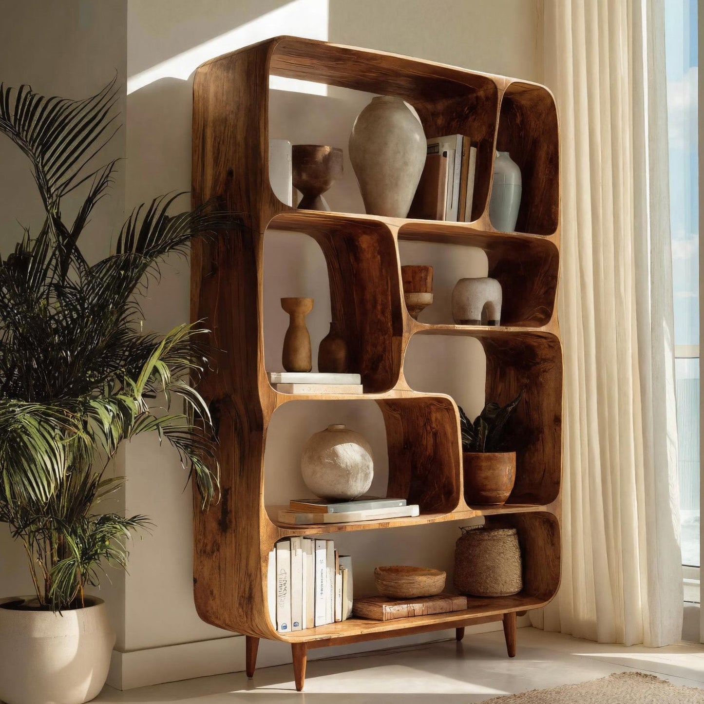 Mid Century Wood Bookshelf For Home Interiors Kitchnce