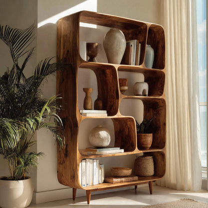 Mid Century Wood Bookshelf For Home Interiors Kitchnce