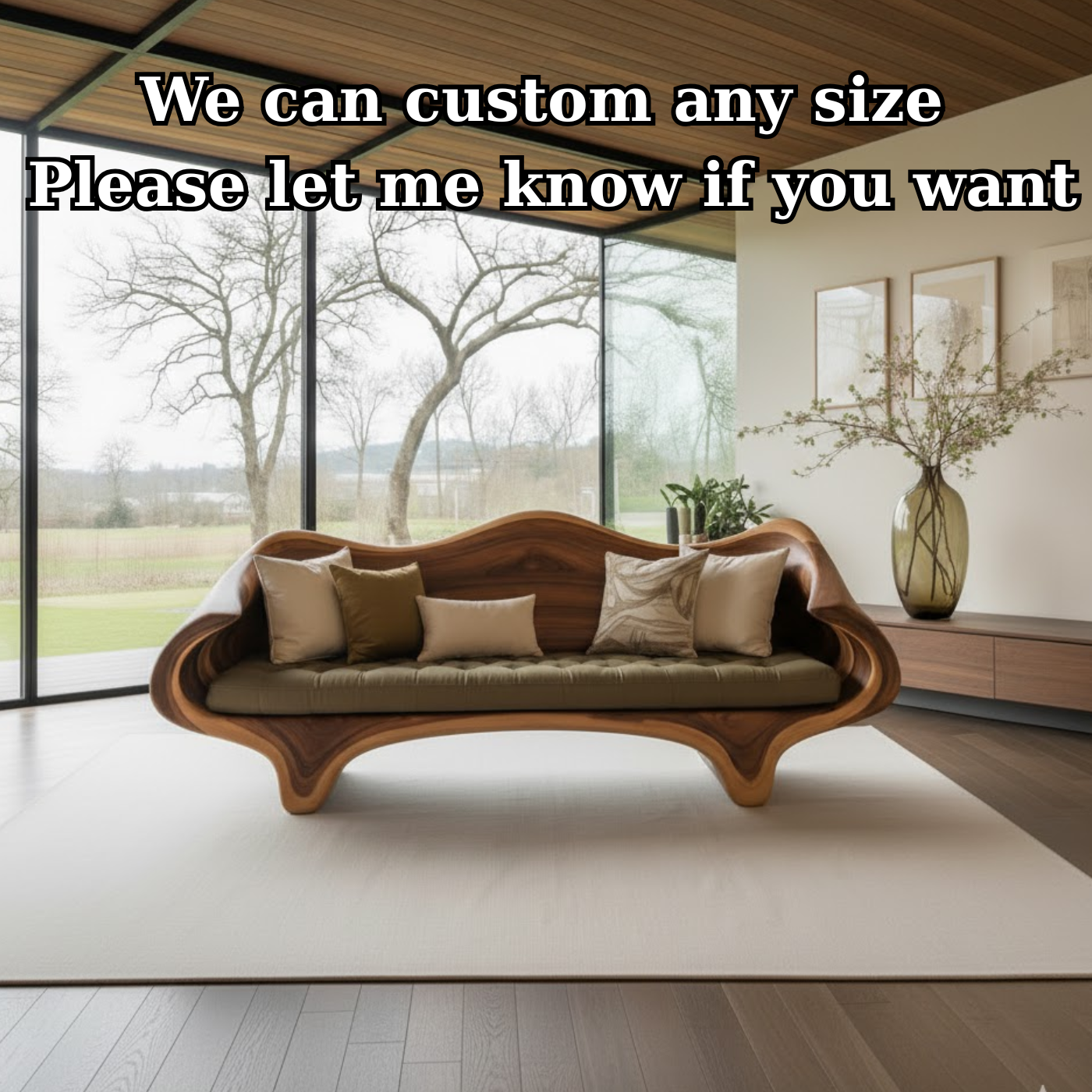 Handcrafted Solid Wood Sofa – Sculptural Organic Wood Couch with Artistic Curves and Cushion Seat Kitchnce