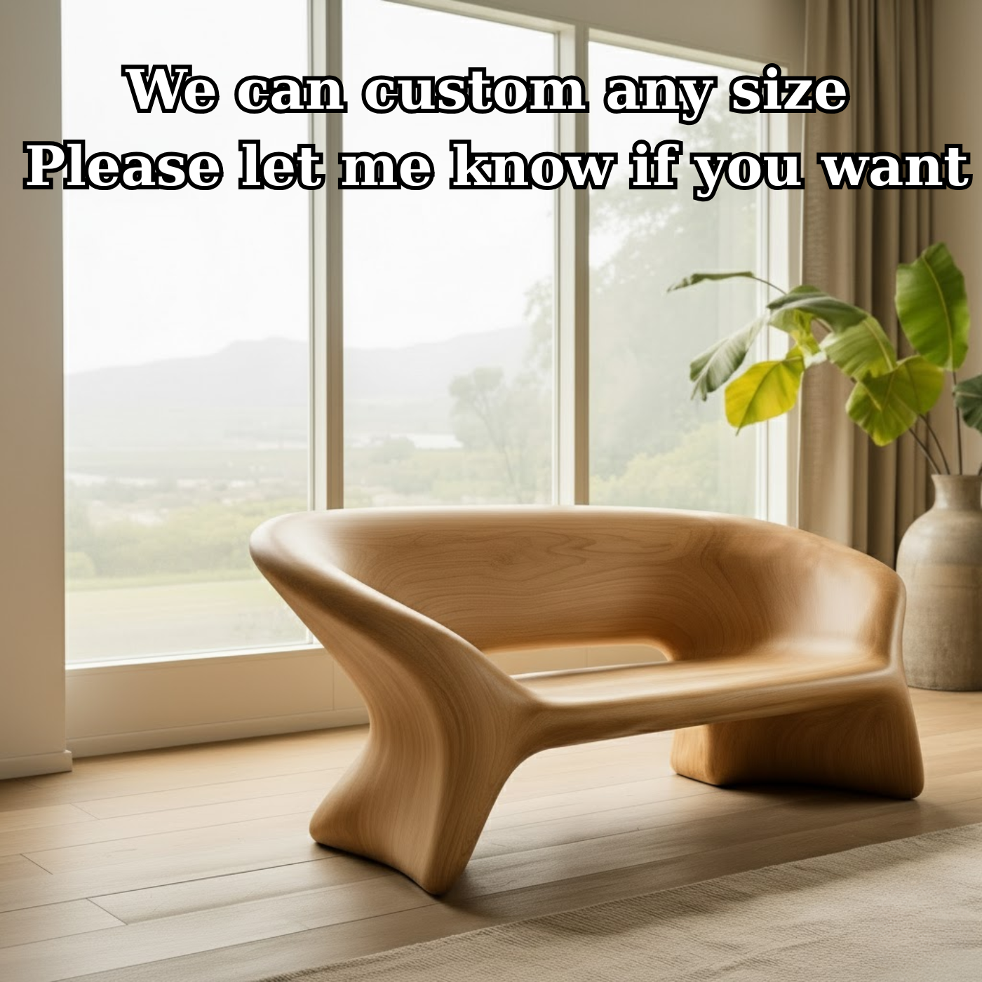 Handcrafted Solid Wood Sofa – Sculptural Organic Bench-Style Couch with Smooth Minimalist Design Kitchnce