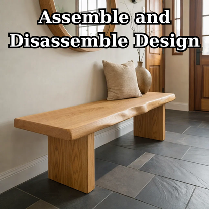 Solid Wood Entryway Bench with Live Edge Seat – Rustic Modern Hallway Bench