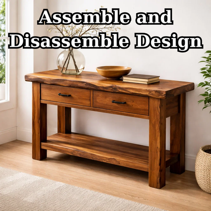 Solid Wood Console Table with Drawers and Shelf