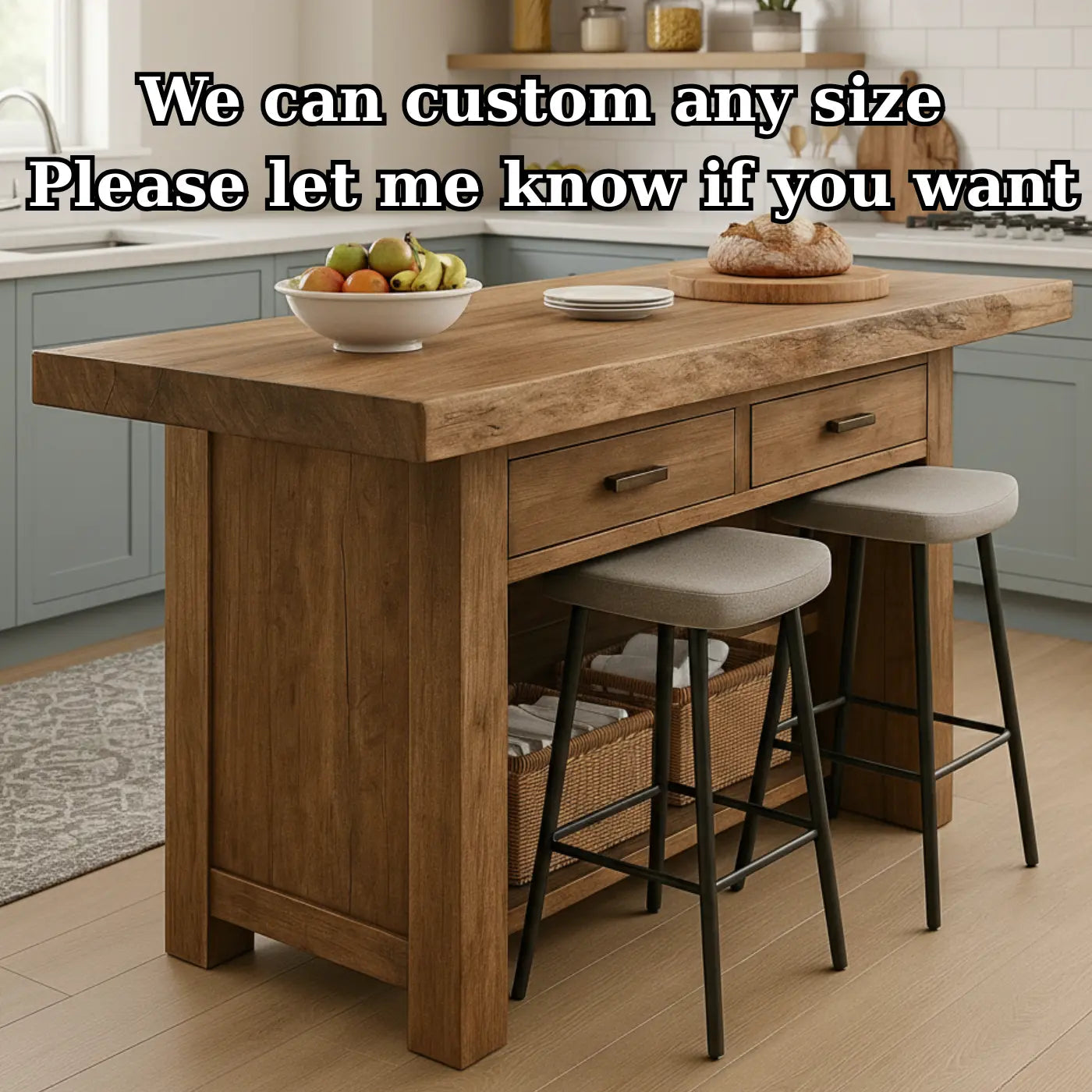 Handcrafted Solid Wood Kitchen Island - Rustic Live-Edge Counter & Storage Kitchnce