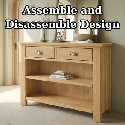 Solid Wood Console Table with Drawers and Shelves – Entryway Storage Console