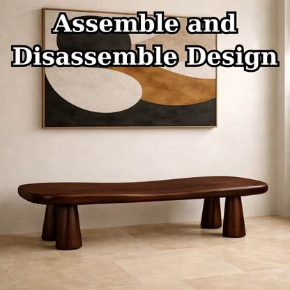 Solid Wood Sculptural Bench – Modern Organic Entryway Seating Bench