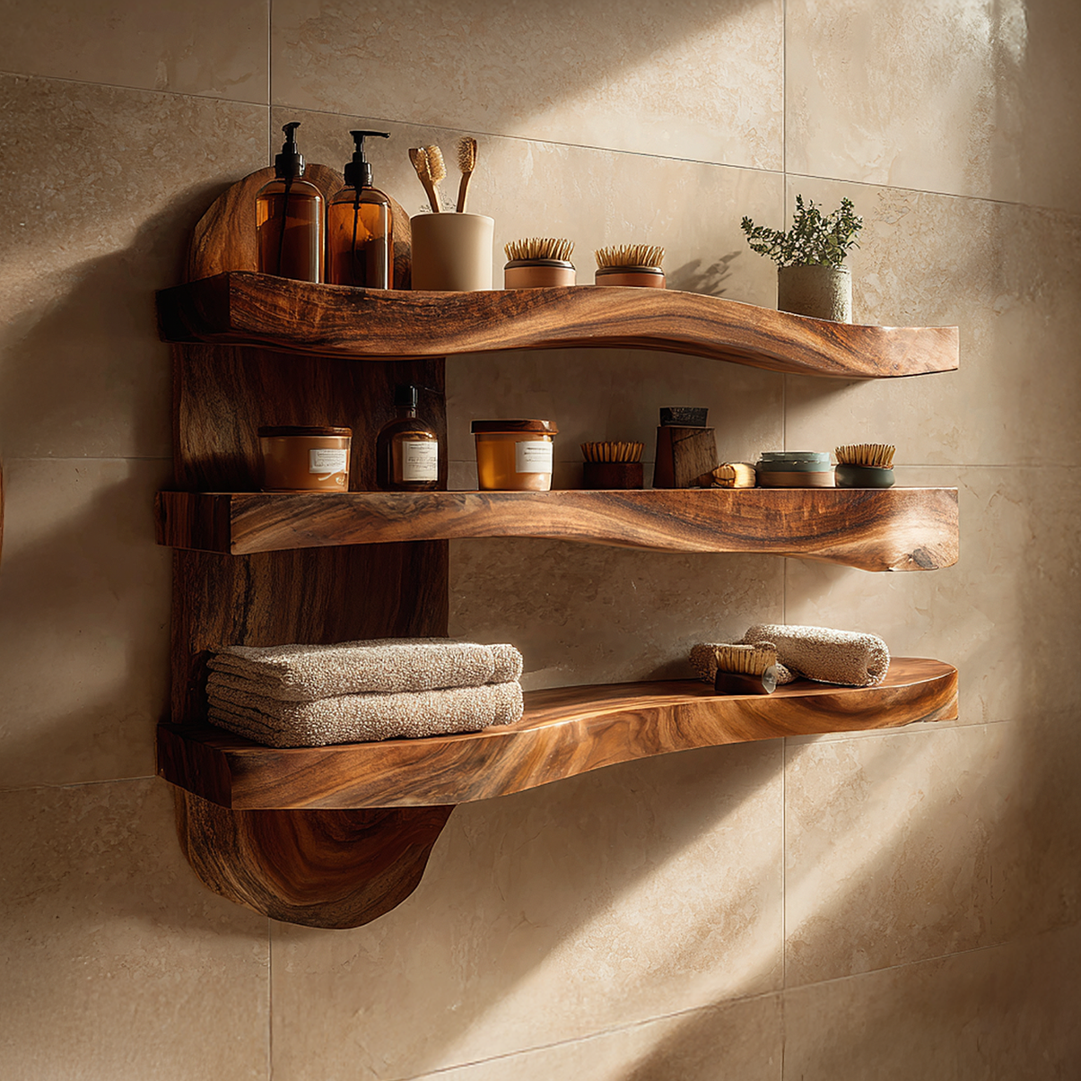 Wavy Floating Shelf with Soft Contour Wood Design