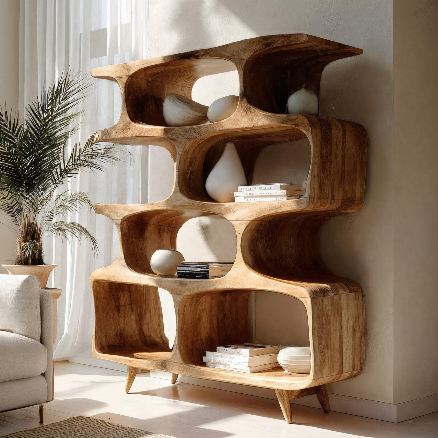 Modern Open Wooden Bookshelf For Beach House Kitchnce