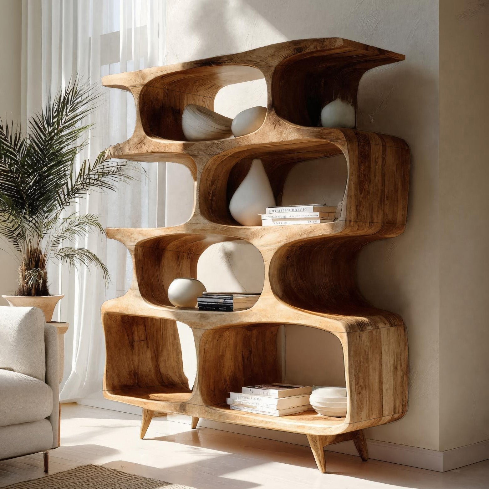 Modern Open Wooden Bookshelf For Beach House Kitchnce