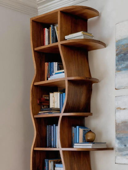 Modern Bookshelf With Wavy Design For Living Room Kitchnce