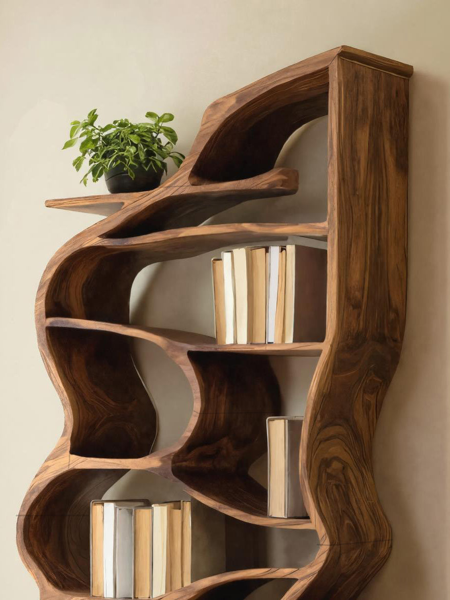 Handcrafted Sculpted Bookshelf With Organic Design For Living Room Or Office Kitchnce